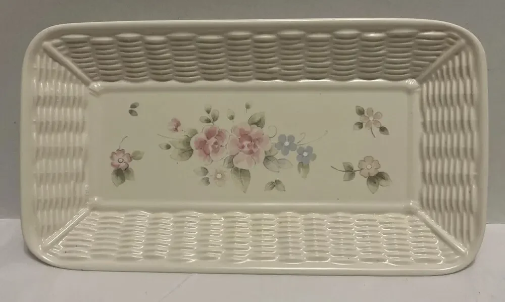 Pfaltzgraff Tea Rose Basket Weave Bread Tray, Dessert Platter Plate- replacement